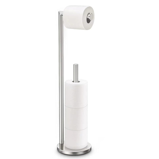 Toilet Paper Holder Stand, Brushed Nickel Toilet Paper Holder Free Standing | Stainless Steel Toilet Paper Holder for 4 Rolls, Bathroom Organizers and Storage with Anti-Slip Base and Rustproof