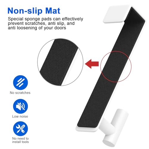 2-Pack Over The Door Hooks - Rustproof Stainless Steel Door Hangers for 1-3/4 Inch Doors, Non-Marking and Tool-Free Easy Install (White, T Shape)