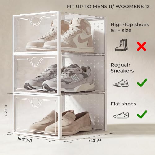 15 Pack X-Large Shoe Storage Boxes, Shoe Organizer Clear Stackable | Fit US Size 11, 6.2” Height, Shoe Dispaly Case Holder Bins Sneaker Storage for Sneakerheads, For Home and Family, White