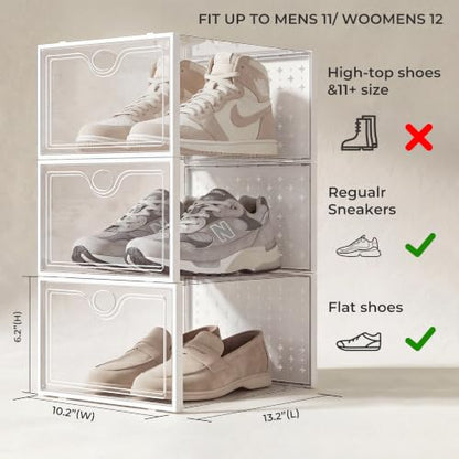 15 Pack X-Large Shoe Storage Boxes, Shoe Organizer Clear Stackable | Fit US Size 11, 6.2” Height, Shoe Dispaly Case Holder Bins Sneaker Storage for Sneakerheads, For Home and Family, White