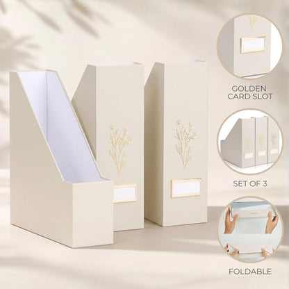 ZICOTO Beautiful Magazine Holder Set Of 3 - Sturdy File Holder to Organize Your Desk Or Shelves - The Perfect Office Storage to Effortlessly Organize Your Paperwork/Files, Magazines, Books Or Binders