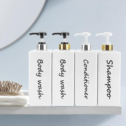 Shampoo and Conditioner Dispenser (Set of 3, 21oz) Modern Refillable Shampoo Pump Bottles for Shower Soap - Empty Body Wash Dispenser Set for Bathroom