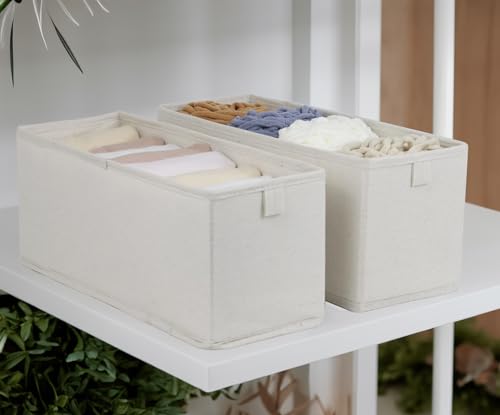 Narrow Fabric Storage Bins, 4 Pack Foldable Storage Baskets for Shelves, Decorative Linen Closet Organizers and Storage, Storage Box Container for Organizing Clothes Toy Pantry Wardrobe Closet