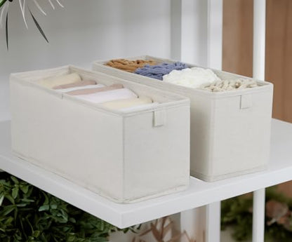 Narrow Fabric Storage Bins, 4 Pack Foldable Storage Baskets for Shelves, Decorative Linen Closet Organizers and Storage, Storage Box Container for Organizing Clothes Toy Pantry Wardrobe Closet