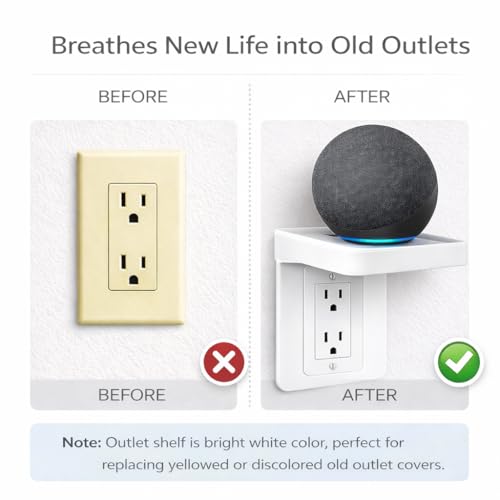 Wall Outlet Shelf for Vertical Decora and Duplex with Cord Storage, 1 Pack | Raises Toothbrushes and Small Devices Off Counters while the Built-In Cord Compartment Hides Extra Cable for a Cleaner Setup