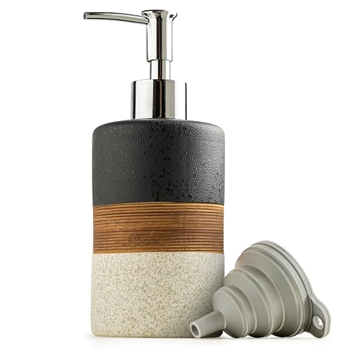 Dish Soap Dispenser Set with Silicone Funnel, Hand... (Black and White | Stainless Steel)