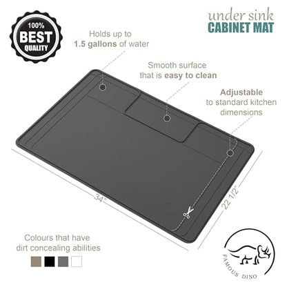 The Original Under Sink Mat - Silicone Waterproof mat, Trimmable, Easy to Clean, Kitchen cabinet liner, Under sink protector mats, Drip Tray with Lip - 34" x 22" or smaller