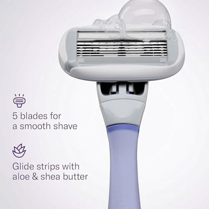 Flamingo Razors for Women, 1 Women's Razor Handle (Lilac), 13 Razor Five-Blade Refills, and 1 Shower Holder
