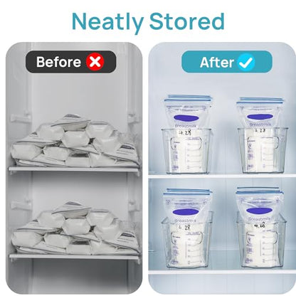 Vtopmart 4Pcs Clear Breastmilk Storage Bags Container in Freezer Fridge | BPA-free Plastic Storage Bins, For Breast Milk Baby Pouches Formula Bottles and Yogurts, In Freezer Fridge and Pantry
