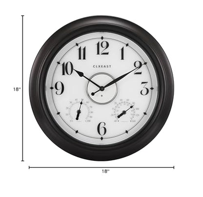 18 Inch Large Illuminated Outdoor Clocks Waterproof, Bronze Black | Built In Adjustable Thermometer & Hygrometer, IP65 Weatherproof, Accurate & Easy to Read for Patio,Pool & Home Decor