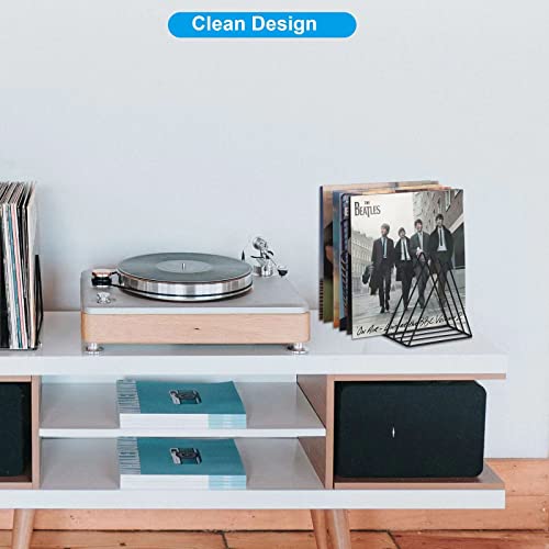 Vinyl Record Holder Storage, 9 Slot Metal Magazine Book Album Display Rack, Stylish Triangle Desktop File Sorter Organizer for Home Office, Black