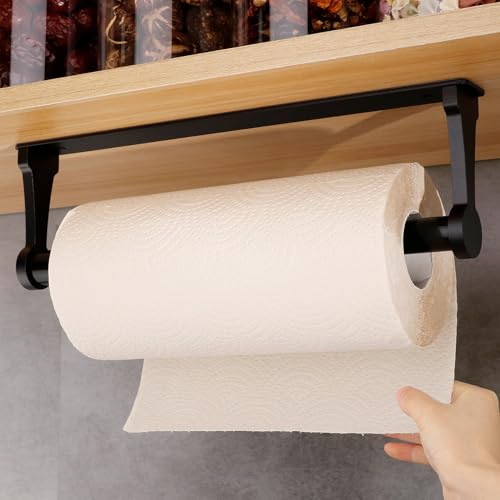 Paper Towel Holder Under Cabinet, Paper Towel Hold... (Black | Aluminum)