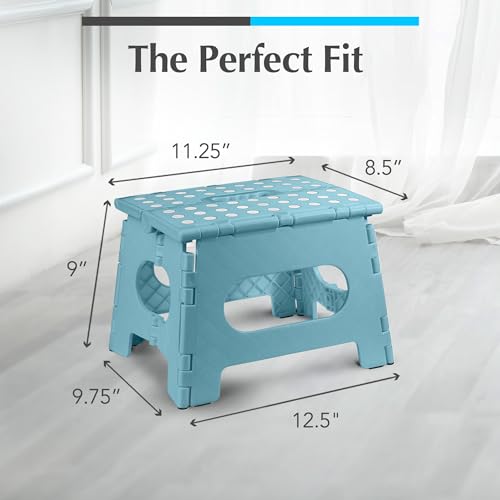 Handy Laundry Folding Step Stool 9 Inch 2-Pack, Teal, Holds 300 lbs | 2-Pack, 9 Inch, Teal, Foldable Collapsible Step Stool, Non-Slip, Holds 300 lbs, Kitchen Bathroom Bedroom, Adults