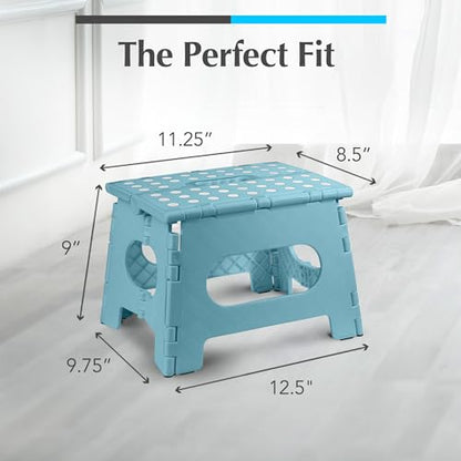 Handy Laundry Folding Step Stool 9 Inch 2-Pack, Teal, Holds 300 lbs | 2-Pack, 9 Inch, Teal, Foldable Collapsible Step Stool, Non-Slip, Holds 300 lbs, Kitchen Bathroom Bedroom, Adults