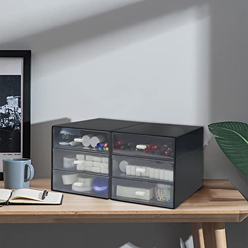 Desk Organizer with Drawer, Desk Storage Box (3 drawer, Black) | [Plastic Office Stationery Supplies Organizers] [Desktop Organizer for Office School Home ]