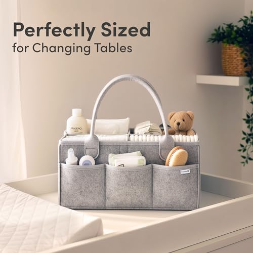 PUTSKA Baby Diaper Caddy Organizer, Felt Nursery Basket, Gray, Large