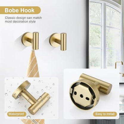 5 Piece Bathroom Accessories Set Brushed Gold Bathroom Hardware Set 23.6 Inch Bath Towel Bar Set SUS304 Stainless Steel Towel Rack Set
