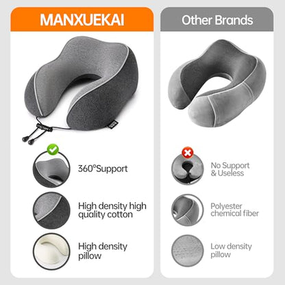 Travel Neck Pillow for Sleeping,100% Pure Memory Foam, Soft Head Support | Washable Cotton Cover,Comes with 3D Eye Mask,Earplugs,Storage Bag,Ideal Travel Gift,Relieve Neck Pressure,Dark Grey