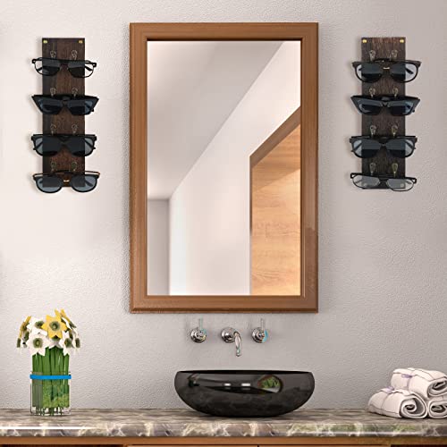 Set of 2 Rustic Mounted Sunglasses Storage Organizer Wood Eyeglasses Holder Sunglass Rack Eyeglasses Display Rack with Metal Hooks Glasses Wall Decor Hanging Jewelry Organizers for Home