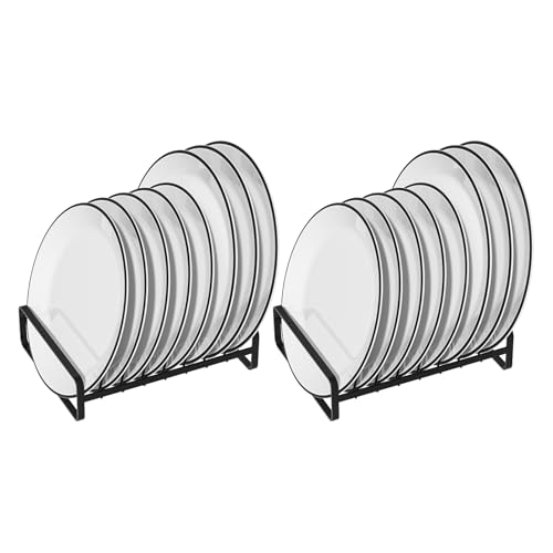 2 Pack Plate Holders Organizers 8 Slots Upright Cabinet Dish Drying Racks Metal Plate Stands (for 6In. 10In. Plates) Dish Organizers for Countertop and Cupboard(at Least 11.2in.Height) Black