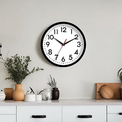 DAXSMY 14 Inch Wall Clock, Battery Operated Silent Non Ticking | Black analog clock; large easy-read dial for outdoor, classroom, living room, bedroom & bathroom; 1 AA battery (not included)