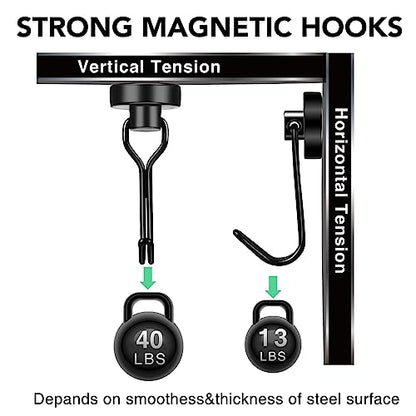 Magnetic Hooks 12 Pack 40Lbs Heavy Duty Neodymium Magnet Hooks | Black Magnetic Swivel Hooks for Hanging Rust Proof Strong Magnets with Hook Magnetic Metal Hanger for Storage