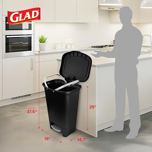Glad Trash Can with Clorox Odor Protection | Plastic Bin, 13 Gal, Black | Kitchen Waste Bin | Hands Free with Step On Foot Pedal and Garbage Bag Rings