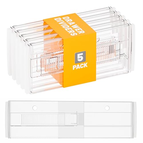 5 Pack 6 Inch Tall Acrylic Drawer Divider for Clothes-Expandable from 12.3-18''-Adjustable Dresser Deep Drawer Dividers for Baby Clothing,Underwear,Clear in Drawer Separators for Kitchen,Office