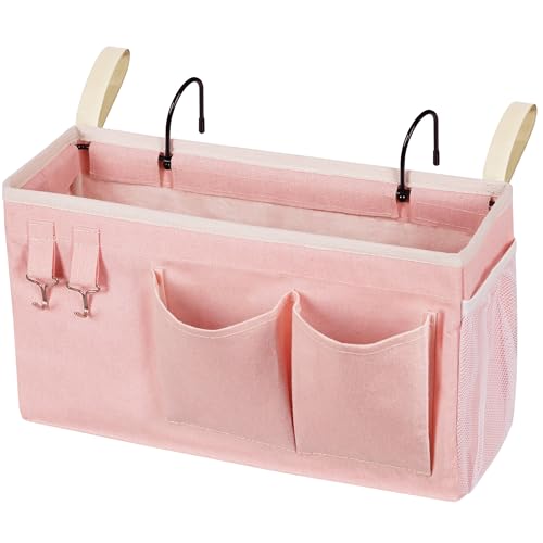 Bedside Caddy, Bedside Storage Bag Hanging Organizer for Bunk Dorm Bed Rail | Bed Caddy with Hooks, Top Bunks and Dorm Essentials for Water, Tissues, Tablets, Books, Phones, Remotes and Other Necessories