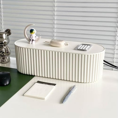 White Cable Management Box with Lid, Large, Plastic | Cable Box Organizer, For Wire, Power Strip, Surge Protector, Extension Cords Hider Cover, For Home Office, Desk and Floor