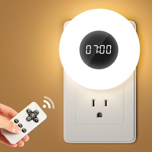 One Fire 【2 Pack】 Bathroom Clock,10 Levels Dimmable+3 Light Colors+Remote Shower Clock+Bathroom Shower Timer, 90 Lumen Shower Lights, Aora Night Light, Small Clock Plug in Timer, Dimmable Night Light