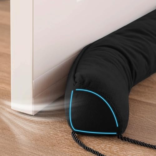 Door Draft Stopper with Removable Washable Cover,... (Black)