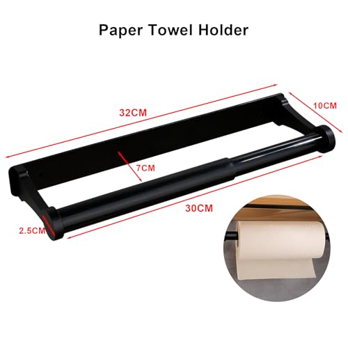 MONEER Paper Towel Holder Under Cabinet, Paper Towel Holder, Aluminum Alloy Kitchen Towel Holders, Self Adhesive Kitchen Roll Holder for Kitchen, Bathroom, Living Room (Black)