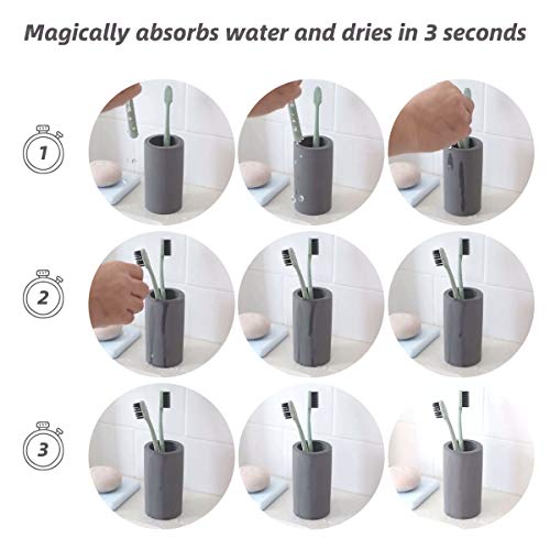 Fast-Drying Diatomite Toothbrush Holder - Bathroom Countertop Organizer Stand for Toothpaste, Makeup Brushes, Razors & Accessories (Dark Grey)