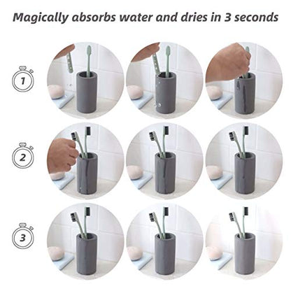 Fast-Drying Diatomite Toothbrush Holder - Bathroom Countertop Organizer Stand for Toothpaste, Makeup Brushes, Razors & Accessories (Dark Grey)