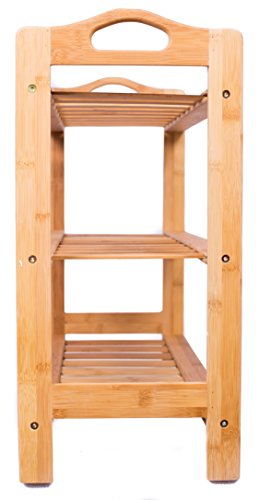 BIRDROCK HOME 3 Tier Free Standing Shoe Rack with Handles | Bamboo | Wood | Closets and Entryway | Organizer | Fits 9 Pairs of Shoes