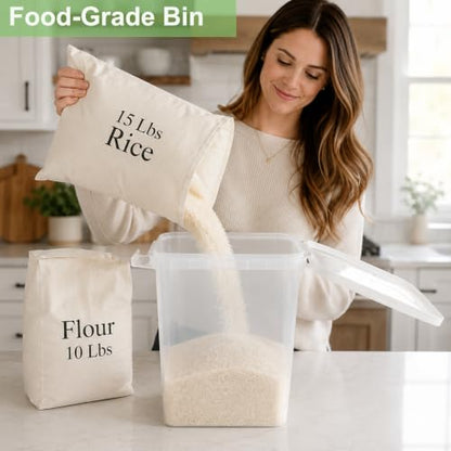 Rice Storage Container 10-15 Lbs, Airtight Flour Dry Food Bin with Scoop