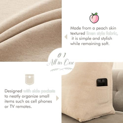 Triangular Comforter Storage Bag/Wedge Pillow Cover Linen Like - Multi-Use Pillow, Cushion & Bedding Insert Cover - Stuff with Clothes, Blankets for Extra Storage (26.7x20.5x10.2 In, Beige)