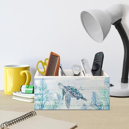 Sea Turtle Coastal Pen Holder for Home Office Desk, Beach Office Decor, Beach Turtle Makeup Brush Toothbrush Holder Organizer for Bathroom Desk Accessories