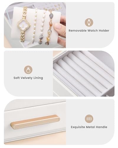 Lolalet 2-Layer Jewelry Box Organizer Holder for Women Girls Mom -Beige | Jewelry Storage Case with Drawers for Necklaces Ring Earrings Bracelet Watch, Gifts Choice for Mom Mother’s Day