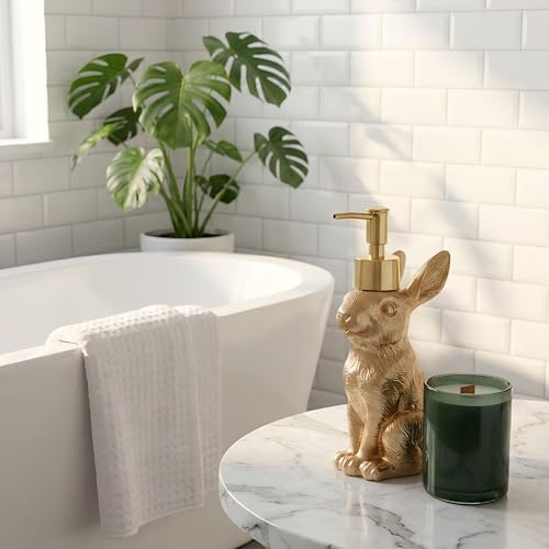 Gold Bunny Soap Dispenser – Vintage Rabbit Hand & Dish Soap Dispenser for Kitchen Sink & Bathroom Vanity – Rust Proof Pump Lotion Bottle – Resin Animal Statues Home Decor & Easter Decorations, 8oz