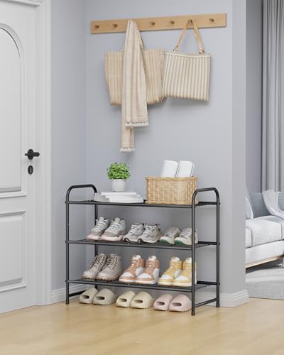 Kitsure Stainless Steel Shoe Rack Organizer, 25.6" Wide - 3 Tier, Black | Sturdy Shoe Rack for Closet and Entryway, Free Standing Shoe Shelf, Closet Organizers and Storage