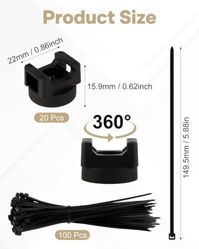 Magnetic Cable Clips Zip Tie Mount Base | 20 Pcs 20mm Magnetic Wire Cable Holders with 100 Pcs Heavy Duty Zip, Multipurpose Cable Ties Management Base for Wire
