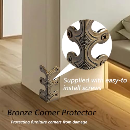 24 pcs Solid Brass Baseboard Corner Protectors, Skirting Board Corner Protectors, Vintage Metal Corner Protector Table Corner Edge Cover Safety Bracket with Screws (Bronze)