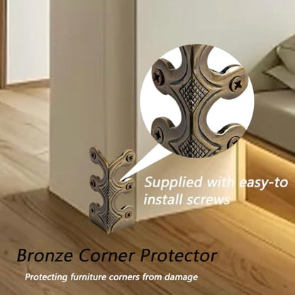 24 pcs Solid Brass Baseboard Corner Protectors, Skirting Board Corner Protectors, Vintage Metal Corner Protector Table Corner Edge Cover Safety Bracket with Screws (Bronze)