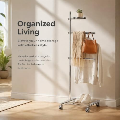 LOFIR Silver Stainless Steel Freestanding Pool Towel Rack | 2-bar stainless towel rack with tray & base storage for pool, hot tub, patio and bathroom towel drying use