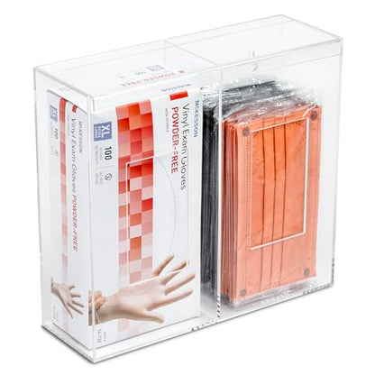 IneVibe 2 Compartment Hygiene Holder with Lid for Home or Office (Double) | Double Acrylic Dispenser For Hairnets, Glove Boxes, Face Masks, Plastic Bags, Tissue Boxes, Medical- Countertop or Wall Mount