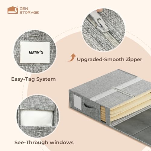 Sheet Organizers and Storage for Linen Closet, 6Pack Grey | 1200D Linen-Type Cloth, Fits King and Queen Sheet Sets, Clear Window and Label Slot, Foldable Dustproof Storage with Handle