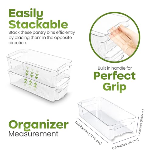 Utopia Home Plastic Stackable Storage Bins for Fridge, 8 Pack, Clear | Durable Plastic Storage Containers with Easy Grip Handles for Pantry, Kitchen Cabinets & Countertops