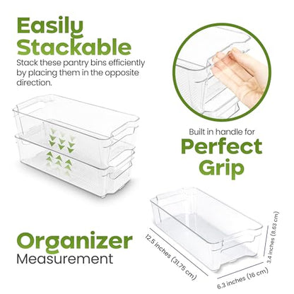 Utopia Home Plastic Stackable Storage Bins for Fridge, 8 Pack, Clear | Durable Plastic Storage Containers with Easy Grip Handles for Pantry, Kitchen Cabinets & Countertops